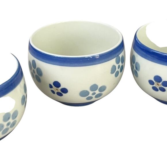 Set of 4 Vintage Japan Koransha Arita Ware Porcelain Teacups Bowls Blue Floral - Picture 4 of 11